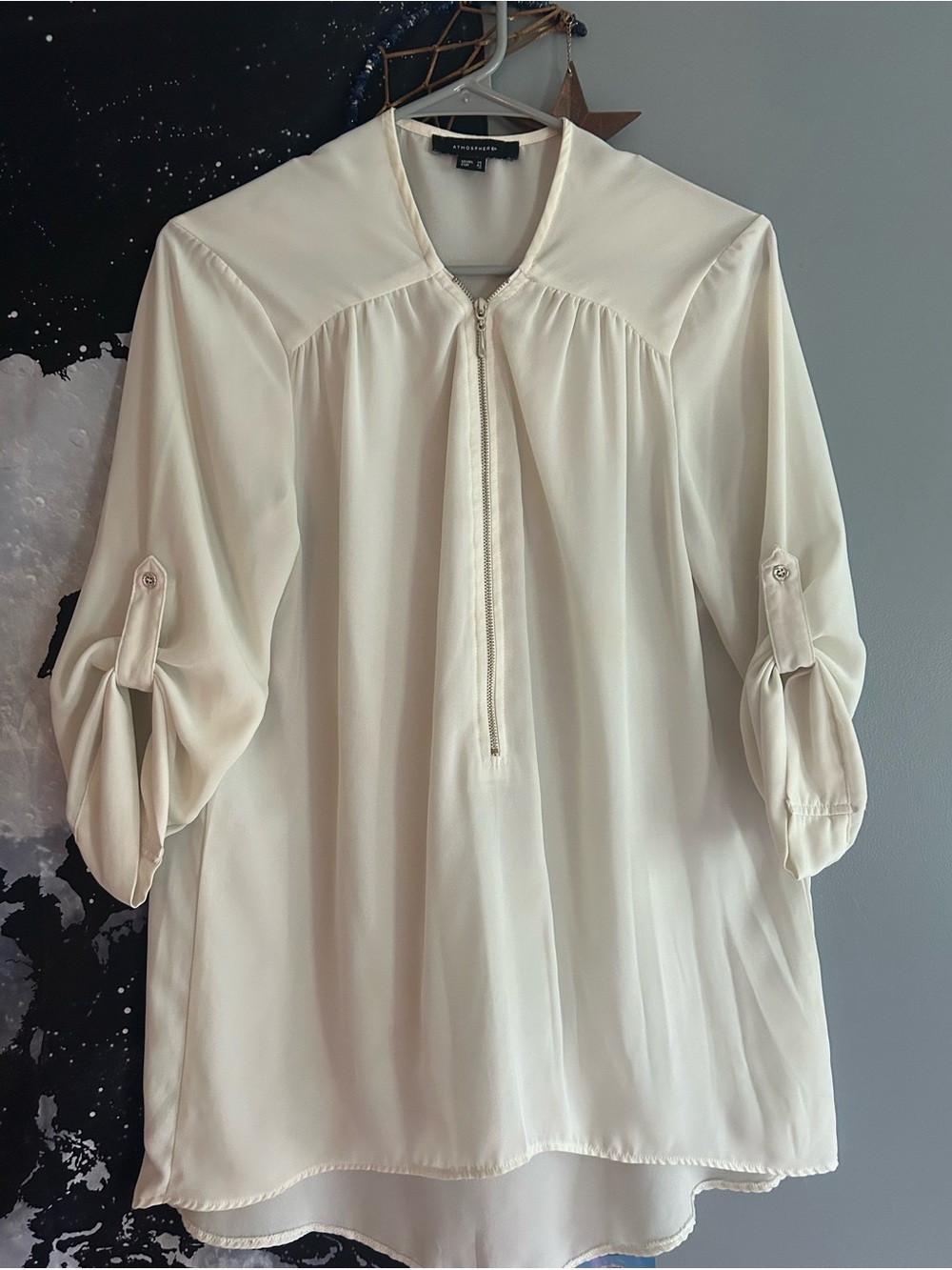 Atmosphere Cream Zip-Front Tunic Blouse